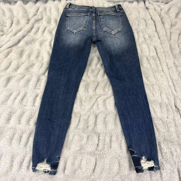 TTB Jeans Women 5 Distressed Skinny Blue Denim Mid Rise Stretch Ripped Hem Punk - Picture 2 of 8